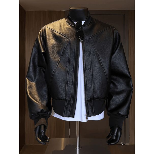 Men’s Vintage Cracked PU Leather Jacket – Retro Biker Style With Ribbed Hem Windproof & Abrasion-Resistant, Short-Length Design_viptrois.com
