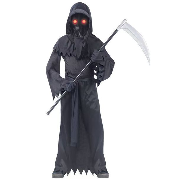 Halloween Vampire Demon Cloak Children Adult Cosplay Horror Red-Eyed Grim Reaper Scythe Monster Performance Costume Set_viptrois.com