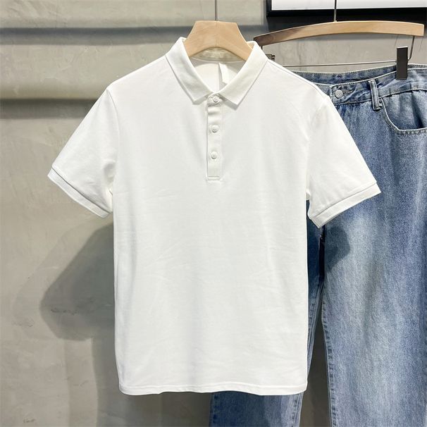 Men's Clothing Solid Color Button Lapel Polo Shirt Boys Casual Short Sleeved T Shirt Loose Half Sleeved Pullover Top Bottoming Shirt_viptrois.com