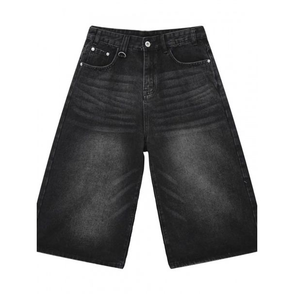 Men's Loose Straight Wide Leg Cropped Denim Shorts American Retro Distressed Blue Summer Niche Wide Pants_viptrois.com