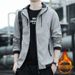 Men's Korean Streetwear Jacket - Oversized Fleece-Lined Zip Up Coat With Ribbed Hem, Trendy Spring/Fall Outerwear In Black/Grey/Red/Khaki/Mist Blue_viptrois.com