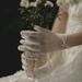 Unisex Short plain pearl gloves package five finger bride milky white wedding dress etiquette lace studio photo_viptrois.com