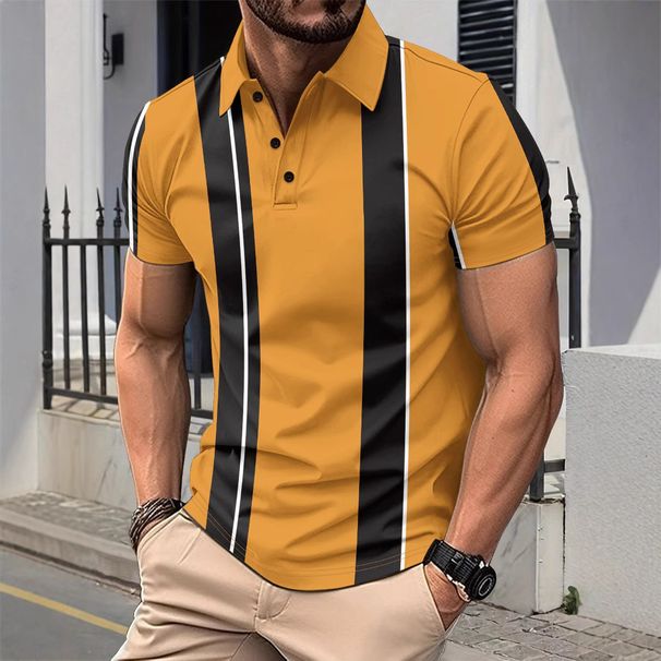 Men's Clothing 2025 Summer New Men's Lapel Digital Printing Color Matching Casual Outdoor Short Sleeved T Shirt_viptrois.com