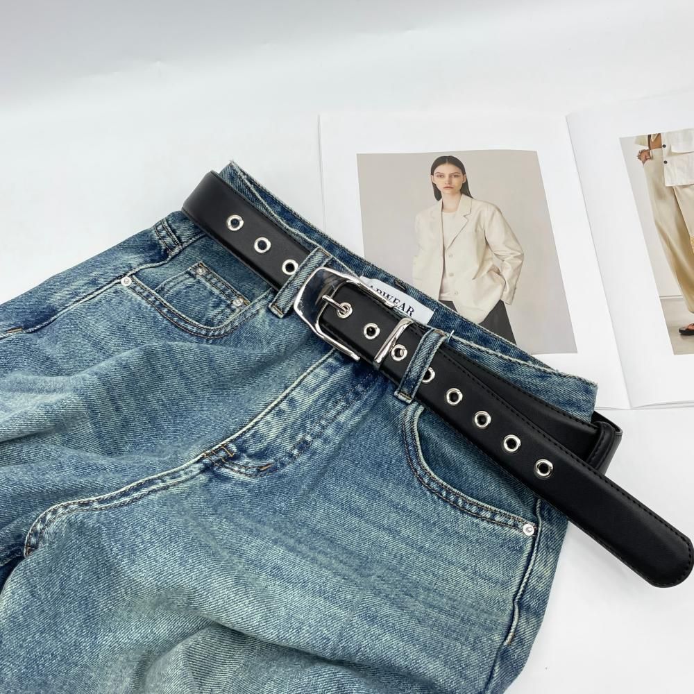 Punk Style Trendy Hot Girl Black Leather Simple Personality Versatile Matching Jeans High-end Feel Belt For Men_viptrois.com