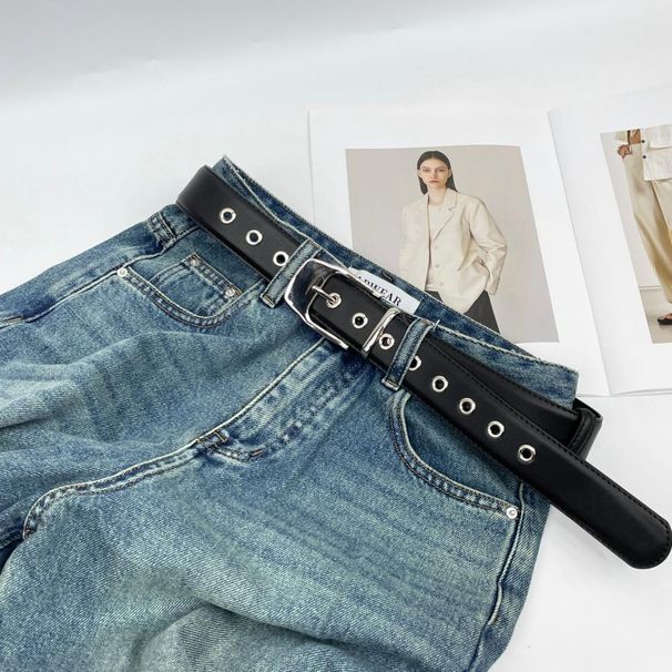 Punk Style Trendy Hot Girl Black Leather Simple Personality Versatile Matching Jeans High-end Feel Belt For Men_viptrois.com