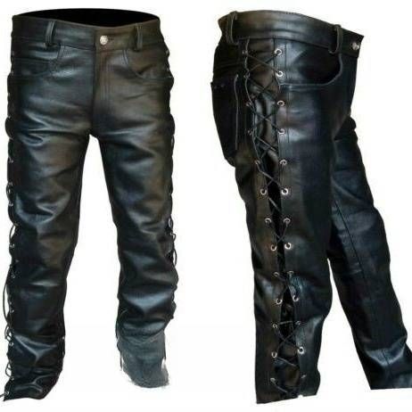 Men's Clothing solid color PU strap casual men's leather pants _viptrois.com