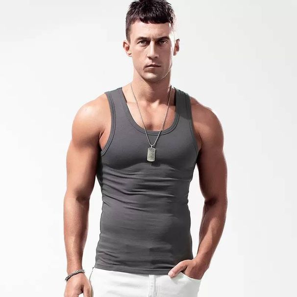 2025 New Style Pure Cotton Elastic Sports Fitness Men's American-style Vest_viptrois.com