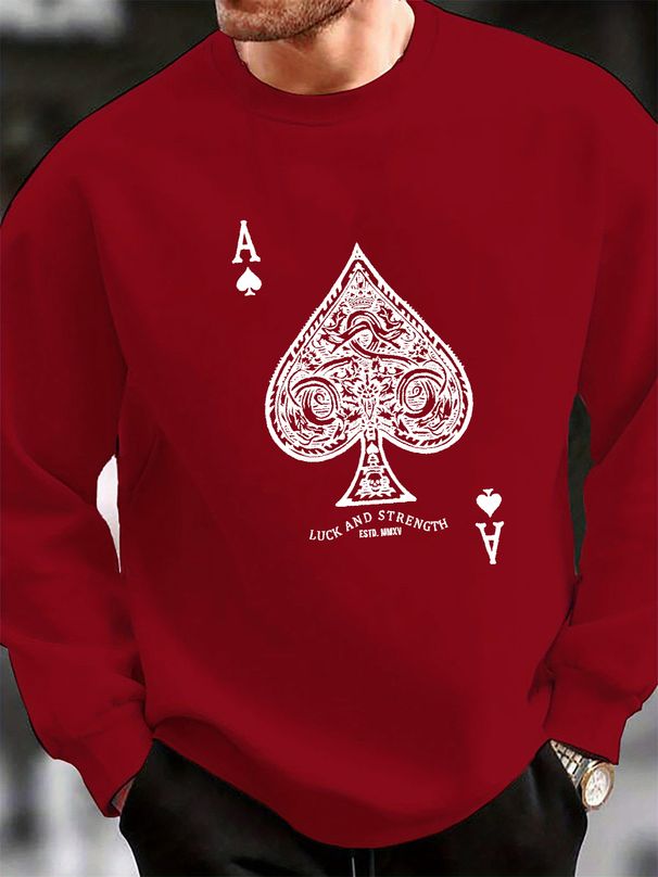 Men's Loose Casual Fashionable Poker Card A Pattern Printed Round Neck Long Sleeved Pullover Hoodie For Autumn And Winter_viptrois.com