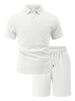 New Men's Polo Shirt With Collar, Short Sleeve, Short Pants, Textured Jacquard Fabric, Casual, Breathable, Sports Outfit, Large Size Set_viptrois.com