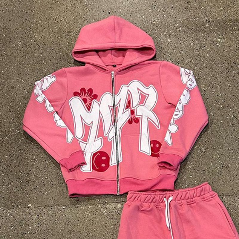 European And American Autumn And Winter New High Street Printed Hooded Hip Hop Street Style Casual Sweatshirt Suit_viptrois.com