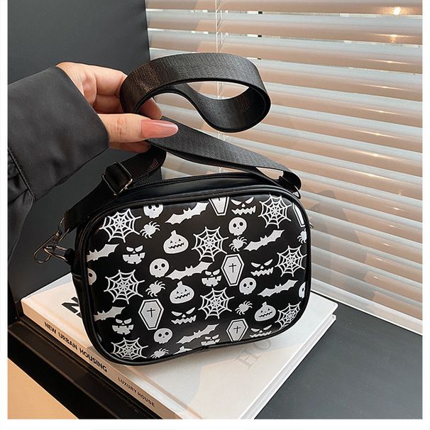 Halloween Gothic Skeleton Shoulder Bag - Trendy PU Crossbody Purse For Women, Stylish Small Square Handbag With Unique Stitching Design_viptrois.com