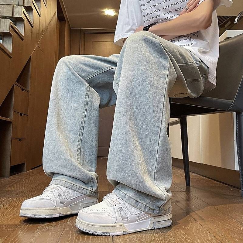 Gradient Retro Jeans For Men, Loose Straight, Casual Drape, Teenage Students, Wide-leg Long Pants For Men, Summer_viptrois.com