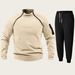 Men's Stand Collar Fleece Tracksuit Set - Soft Coral Fleece Zip-Up Jacket & Joggers For Casual & Streetwear (White, Blue, Gray, Olive, Black)_viptrois.com