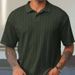 Vintage-Inspired Textured Knit Polo Shirt For Men, Relaxed Fit Short Sleeve Top With Retro Collar, Breathable Casual Daily Wear_viptrois.com