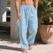 Men's Loose Fitting Linen Wide Leg Casual Beach Pants Straight Leg Swimwear_viptrois.com