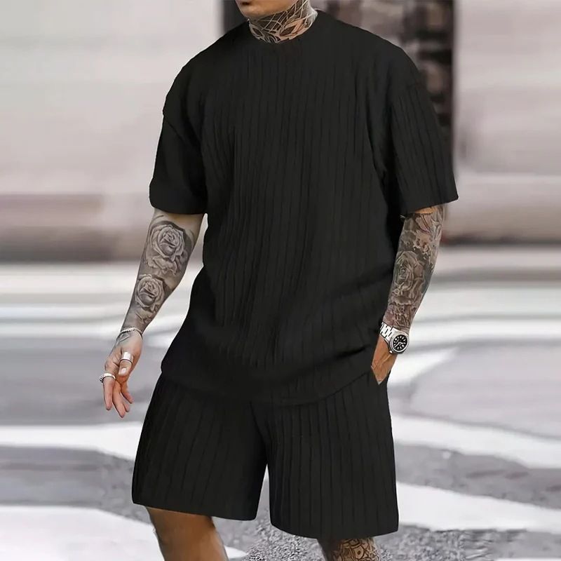 Men's Clothing Casual Texture Loose Summer Vacation Suit Short Sleeved American Style_viptrois.com
