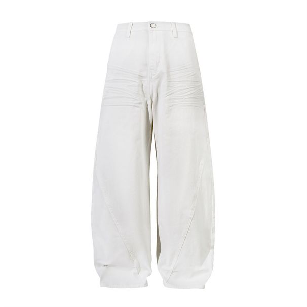 Solid Color Scimitar Jeans Men's Loose American Street Style Trendy Wide-Leg Deconstructed Design Sense Floor-Length_viptrois.com