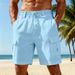 Men's Linen Cargo Shorts Drawstring Elastic Waist Straight Leg Solid Color Breathable Casual Beach Shorts 5 Inch_viptrois.com
