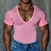 2025 Men's V-Neck Slim Fit Solid Color Casual T-Shirt Short Sleeve Men_viptrois.com