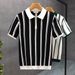 Men's Striped Short-Sleeve Knit Polo Shirt – Slim Fit Breathable Cotton Blend – Black & White Color Options – Sizes M/L/XL/XXL/XXXL_viptrois.com