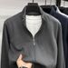 Men's Premium Cotton-Blend Zip-Up Jacket – Breathable Relaxed-Fit Sportswear With Ribbed Hem (Light Gray/Navy/Black/Charcoal/Dark Blue)_viptrois.com