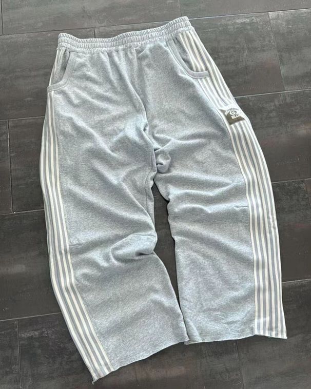 Men's Clothing Pure Cotton Heavy Loose Wide Leg Trousers Side Striped Sweatpants Drop Feel Straight Pants_viptrois.com