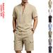 Men's Breathable Linen Short Sleeve T-Shirt And Shorts Set Summer Casual Loose Fit Outdoor Workwear Style Outfit_viptrois.com