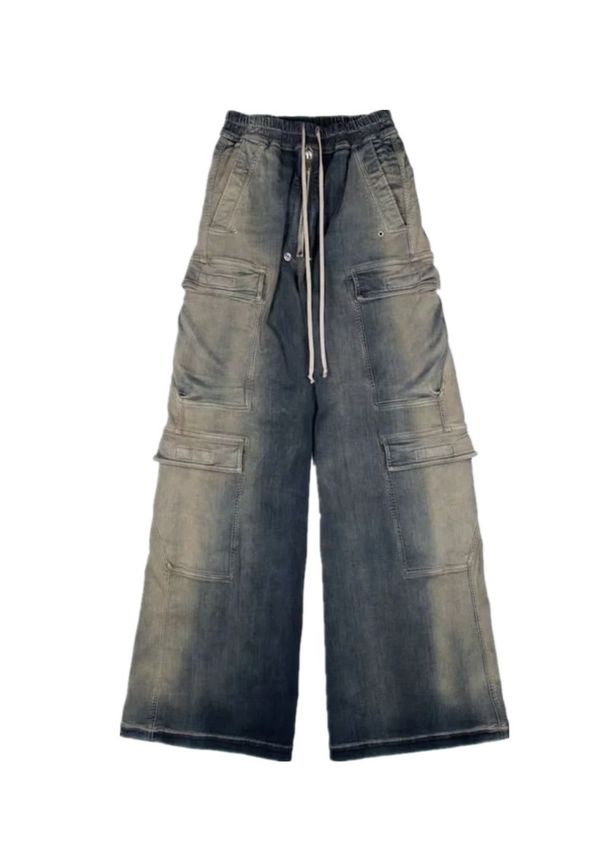 Men's Clothing Correct Version RO Style Capper Same Style Wide Leg Washed Blue Jeans Gradient Men's And Women's Overalls_viptrois.com