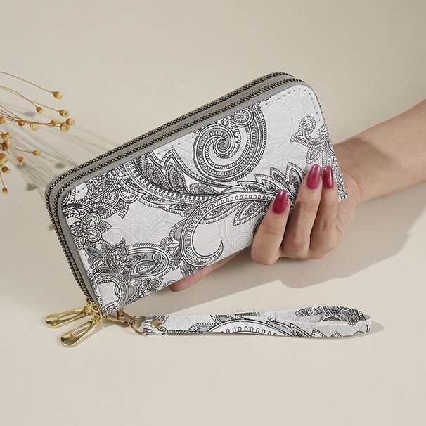 Wallet Card Cases Women's New Retro Printing Lace Fashion National Style Atmosphere Double Zipper Large Capacity Mobile Phone Bag Wallet_viptrois.com