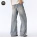 Men's Clothing Lightning Pattern Ripped Spring And Summer Design Straight Wide Leg Pants Jeans For Men_viptrois.com
