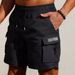 Men's Straight Fit Cargo Shorts – Breathable Polyester Summer Casual Shorts With Multiple Pockets (Black, Drawstring Waist)_viptrois.com