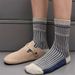 Retro Striped & Checkered Crew Socks – Soft Cotton Double Needle Knit – Breathable & Comfortable – Vintage Style – Stackable Design – Multiple Colors_viptrois.com