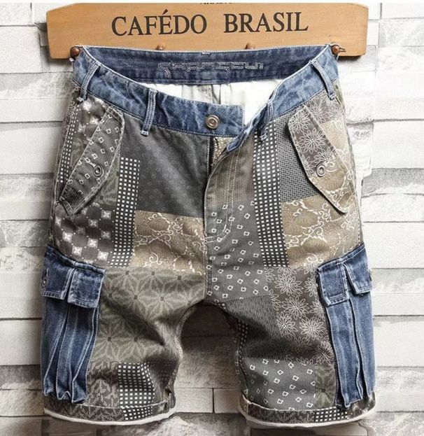 Men's Clothing Summer Thin Style Trendy Printed Loose Personality Five Point Pants Trendy Brand Men's Shorts Overalls_viptrois.com