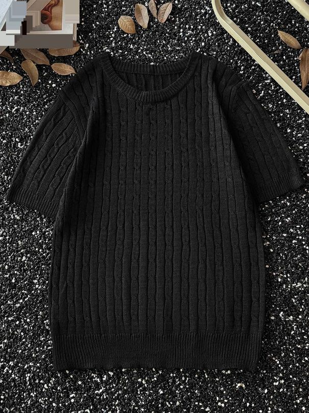 Summer Thin Jacquard Knitted Short Sleeved T Shirt Men's Round Neck Casual Trendy Retro Handsome Youth Breathable T Shirt_viptrois.com