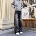 Men's Clothing High Street Style Wide Leg Jeans Hip Hop Loose Straight Leg Flared Pants Tie Dye Gradient Youth Casual Trousers_viptrois.com