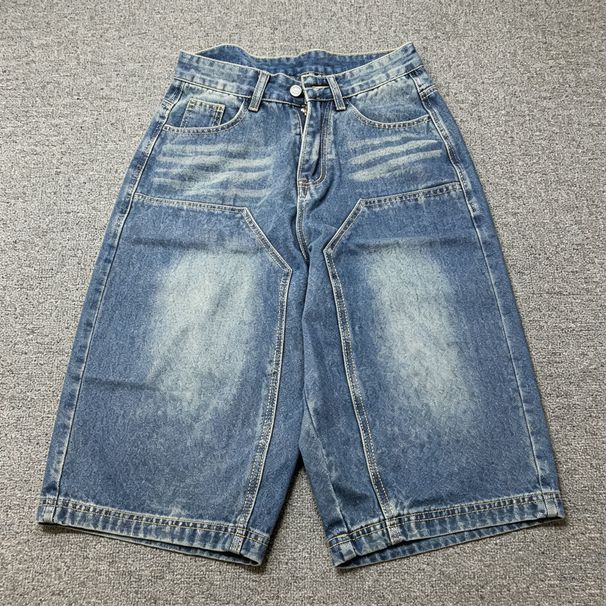 Men's Clothing American Street Fashion Brand Loose Distressed Washed Denim Shorts Men's Mid Length Pants Simple Basic Summer Shorts Men_viptrois.com
