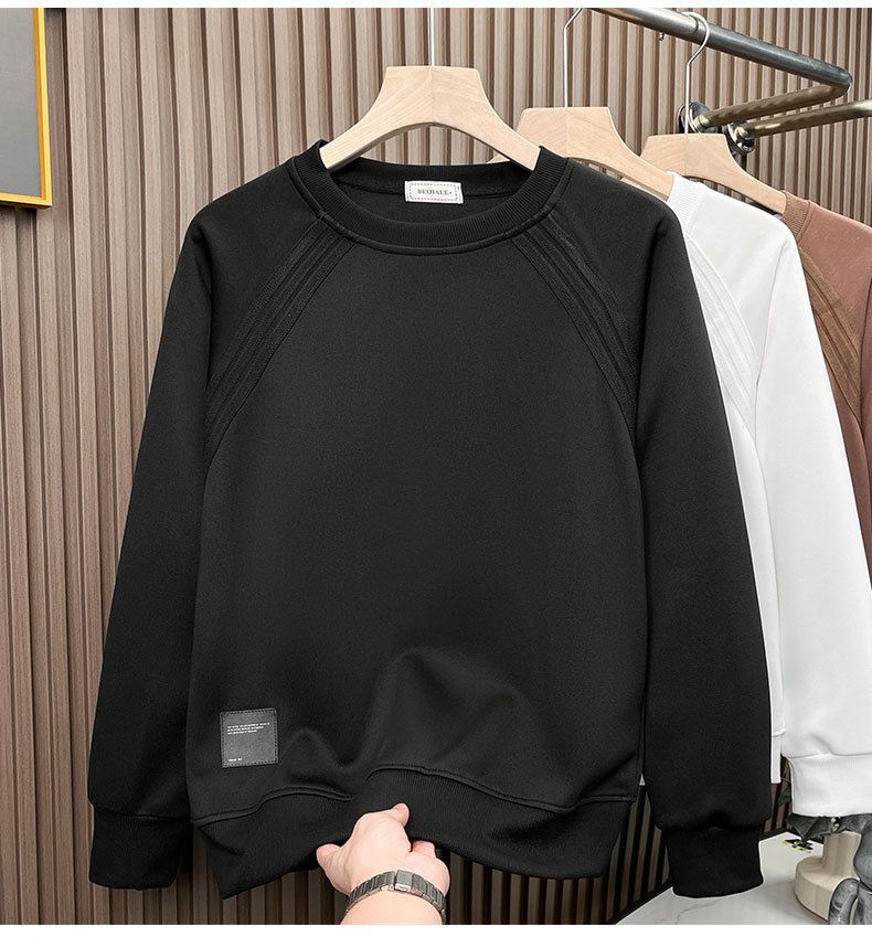 Men's Casual Long Sleeve Crewneck Sweatshirt - Relaxed Fit Plain Color Pullover Top For Spring & Fall (Brown/Black/White)_viptrois.com