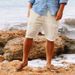 Men's Casual Workwear Loose Fit Summer Beach Shorts Cotton Linen Multiple Pockets_viptrois.com