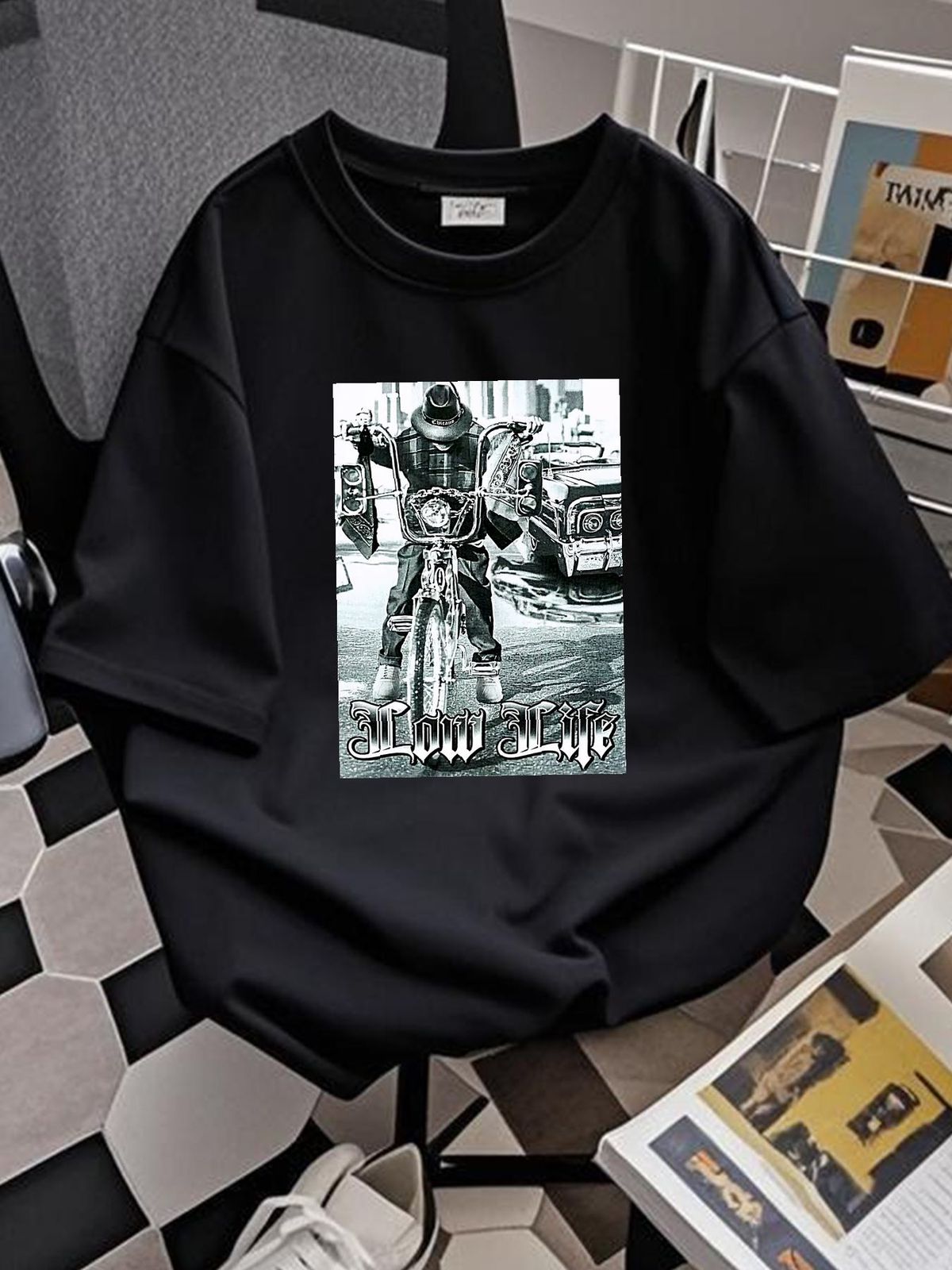 Lowrider Bicycle T Shirt Low Life Chicano Bike Urban Streetwear Men's New Summer Slightly Casual Unisex Stretched Comfortable Stylish Soft Homme_viptrois.com