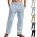 Men's Linen Pants Thin Casual Drawstring Vertical Stripes Straight Breathable Summer Trousers_viptrois.com