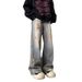 High Vibe American Street Washed Embroidered Hand-Painted Dyed Jeans Men's Wasteland Style Micro Flared Pants_viptrois.com
