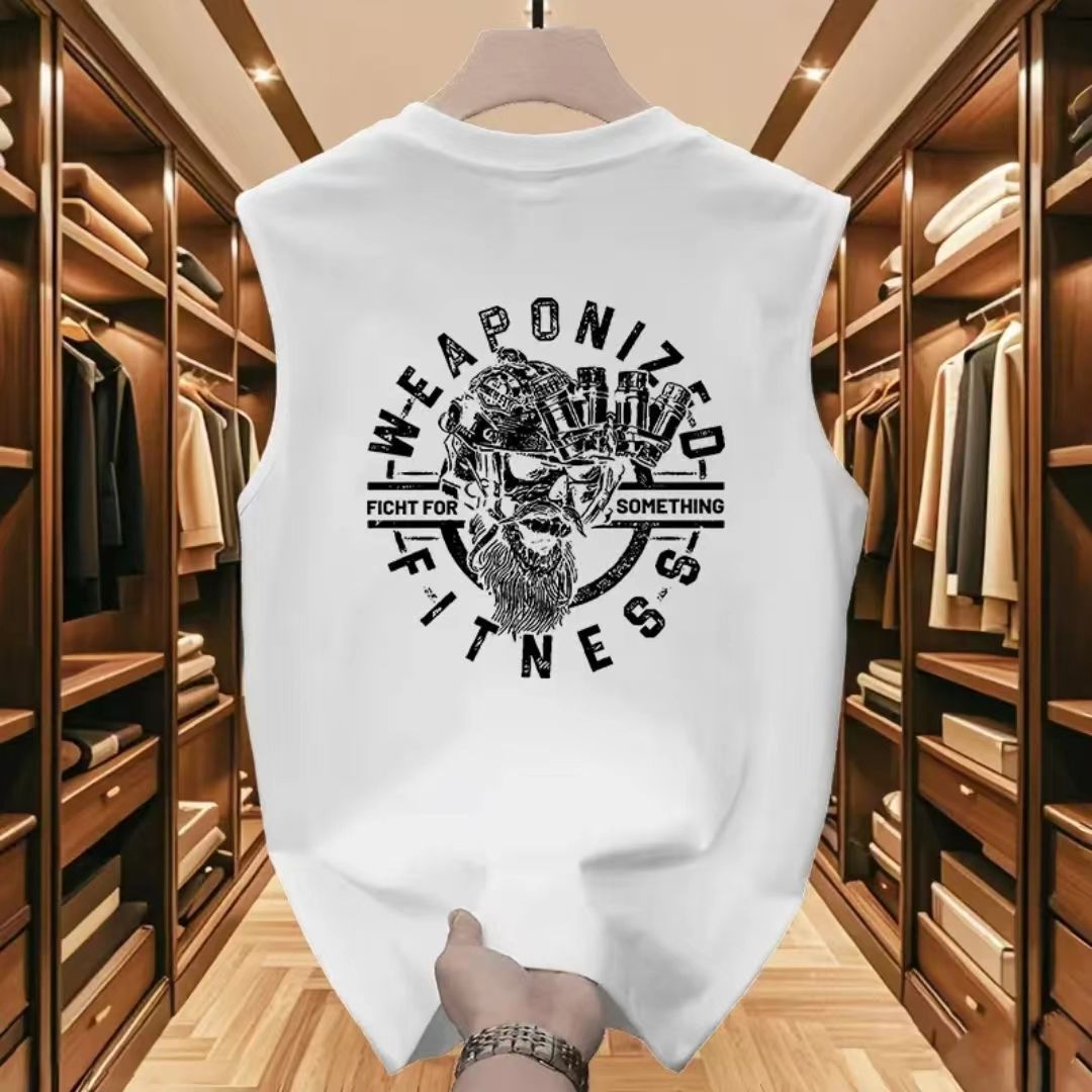 American Retro Personalized Pure Cotton Vest Loose Version Trend Ins Summer Ruffian Handsome Men's Sports Breathable Sleeveless T-shirt_viptrois.com
