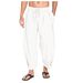 Men's Cotton And Linen Harem Pants, Drawstring Casual Capri Pants, Light And Loose Beach Yoga Pants_viptrois.com
