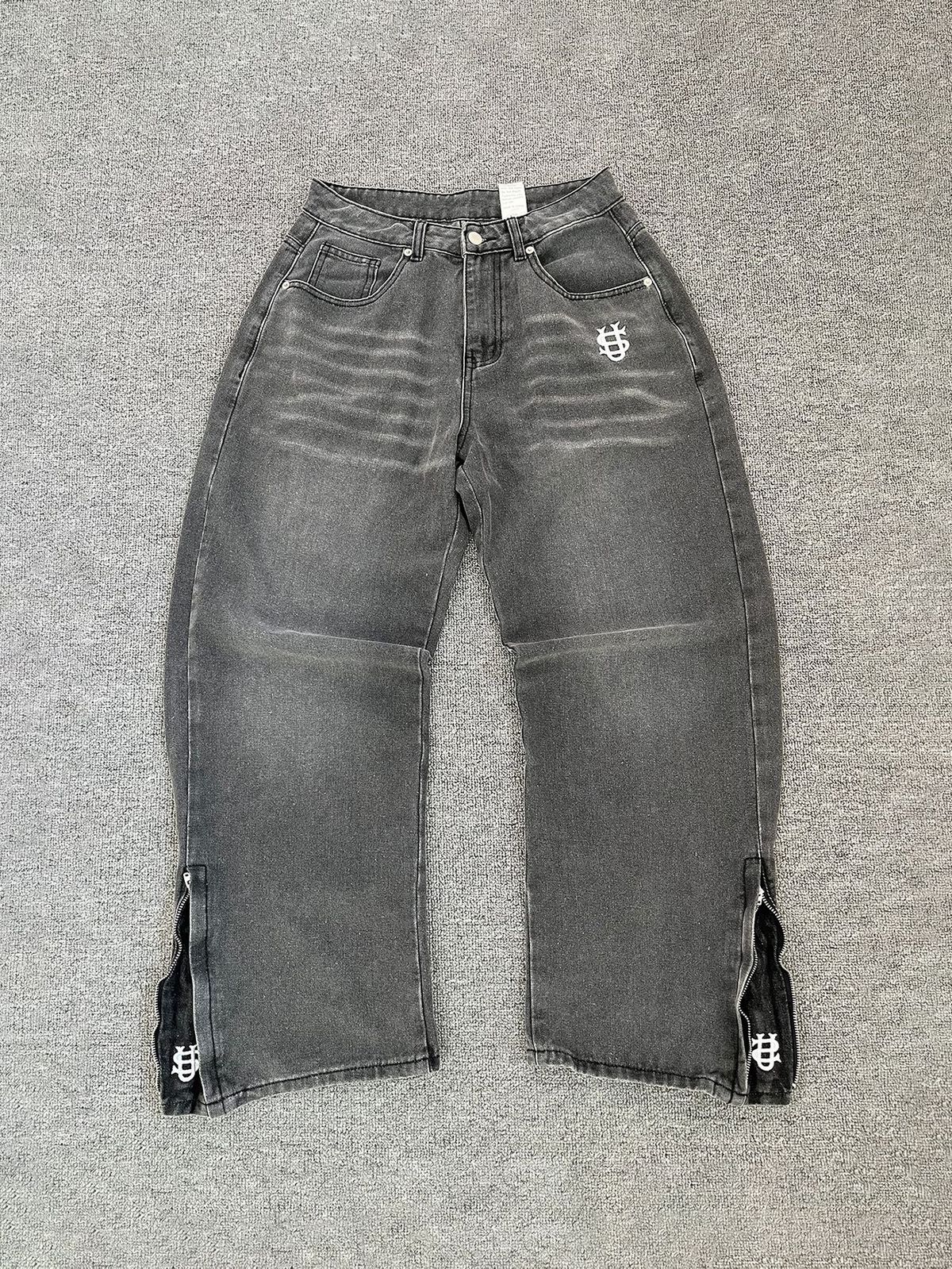 Men's Vintage Washed Embroidered Jeans - Straight Leg Retro Denim Pants With Artisan Detailing_viptrois.com