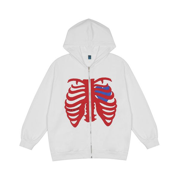 Dark Style Skeleton Print Zipper Jacket Men's Ins Street Fashion Loose Cardigan Hooded Sweatshirt Sportswear_viptrois.com