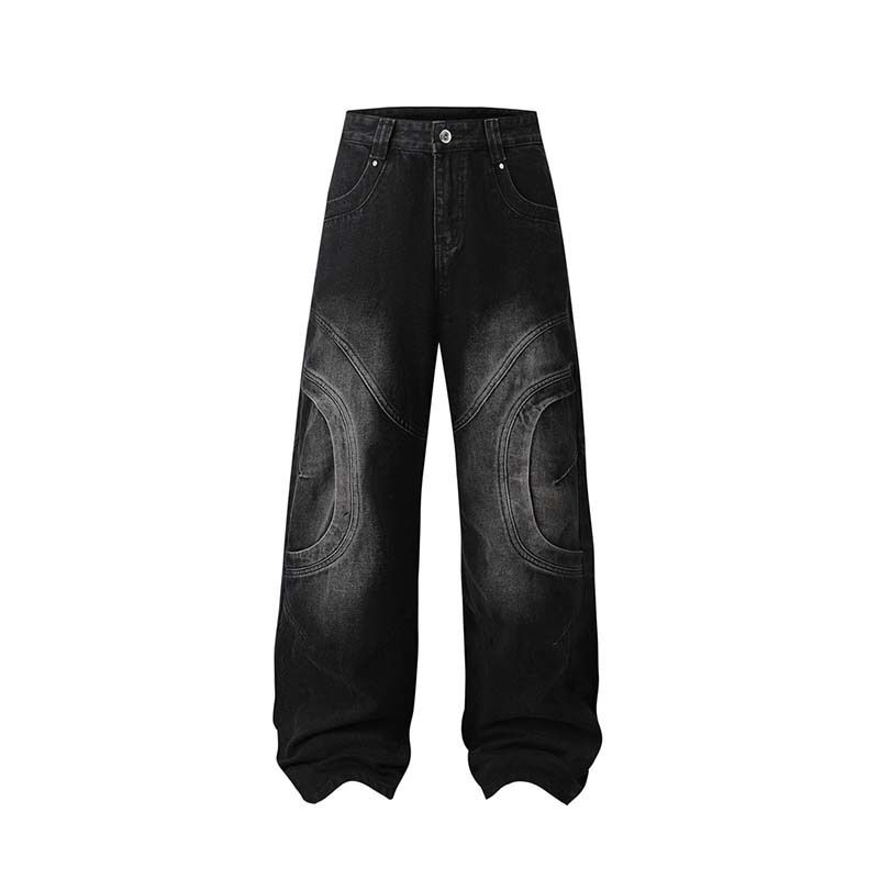 Men's Clothing High Street Deconstructed Stitching Washed Distressed Drape Jeans Men's Fashion Brand Retro Loose Casual Straight Pants_viptrois.com