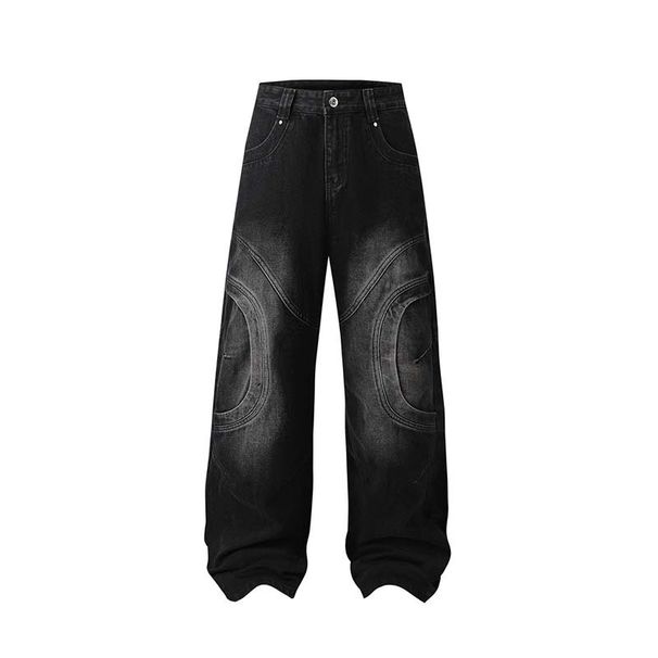 Men's Clothing High Street Deconstructed Stitching Washed Distressed Drape Jeans Men's Fashion Brand Retro Loose Casual Straight Pants_viptrois.com