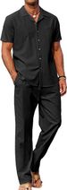 Men's Clothing Independent Station Men's Two Piece Cotton Solid Color Clothing Beach Button Shirt Casual Loose Pants Suit Men_viptrois.com