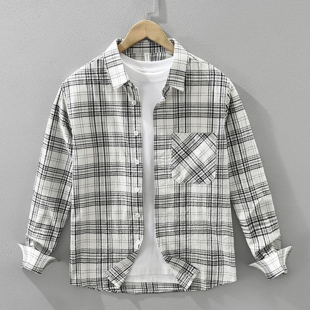Checkered Fresh Long Sleeved Shirt For Men, Fashionable And Versatile, Artistic And Casual Loose Top_viptrois.com
