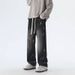 Men's Clothing Splashed White Jeans For Men With Drawstrings For Autumn American High Street Vibe Straight Loose Trendy Brand Elastic Waist Trousers_viptrois.com